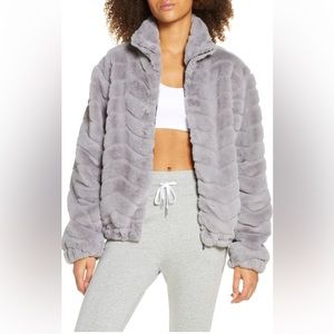 Zella Chevron Faux Fur Bomber Jacket - Small NWT